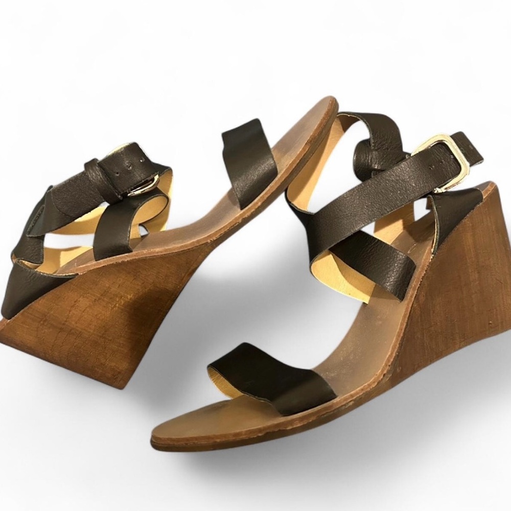 Brown Leather Wedge Sandals